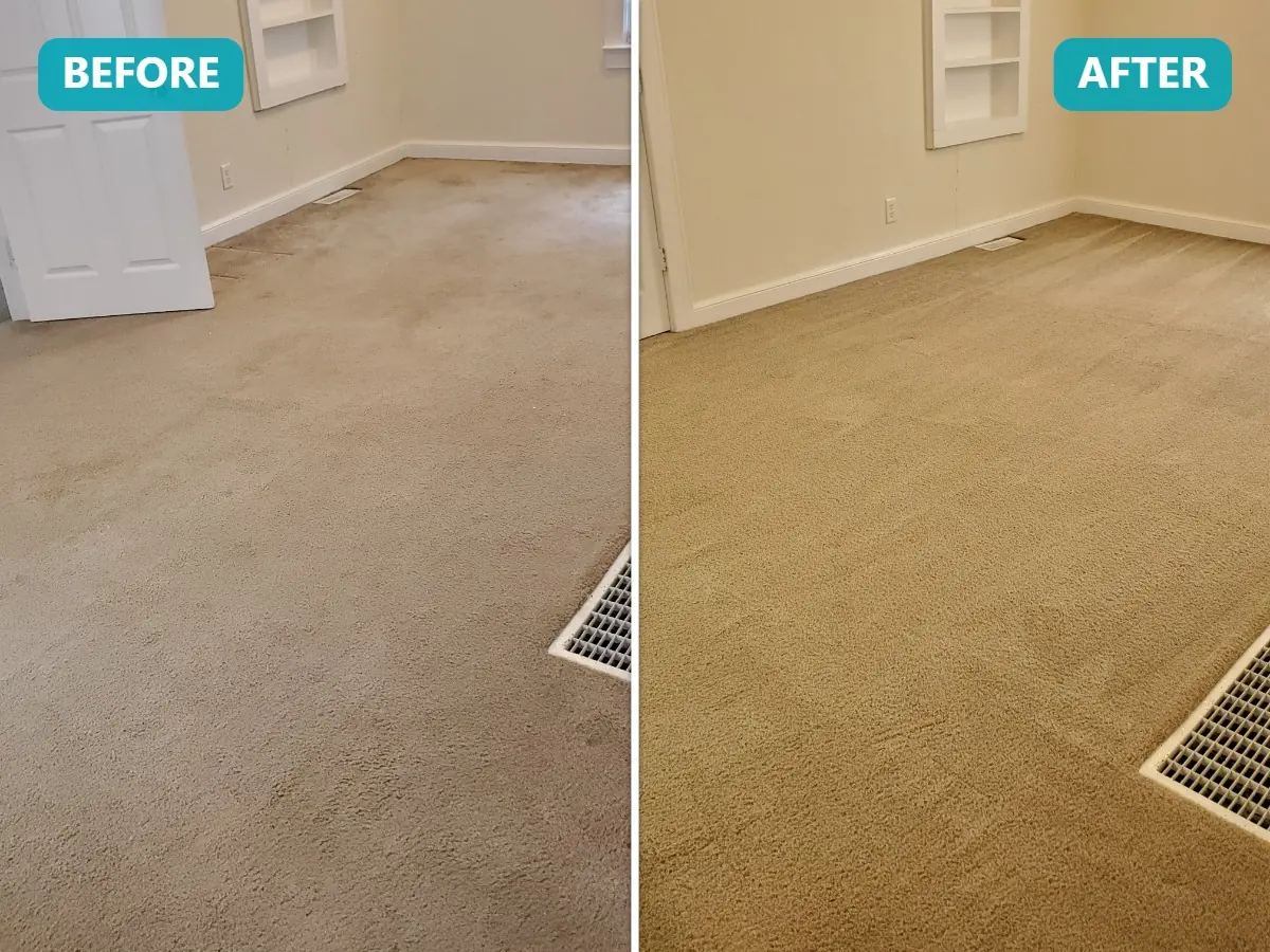 Carpet cleaning before and after in Kansas City, MO — dark traffic lanes removed with hot water extraction