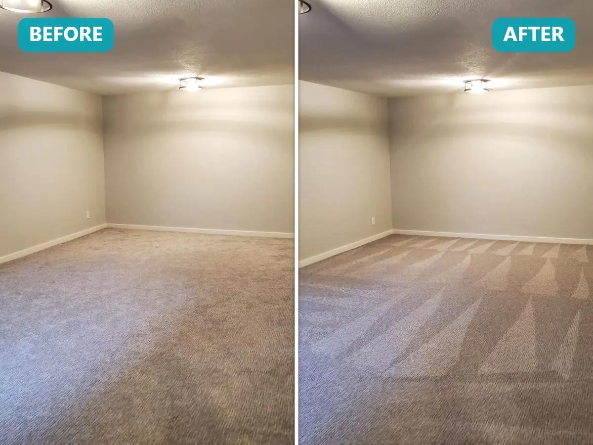 Move-out carpet cleaning before and after in Overland Park, KS — rental carpet recovered for the deposit
